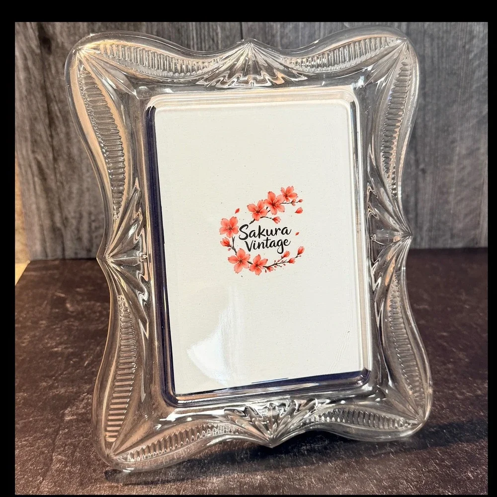 Vintage Picture Frame Lead Crystal Frosted Floral Clear 5x7
